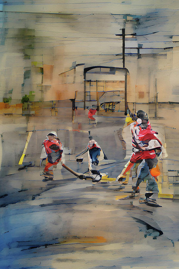 Street Ice Hockey Abstract Watercolor  Painting by David Dehner
