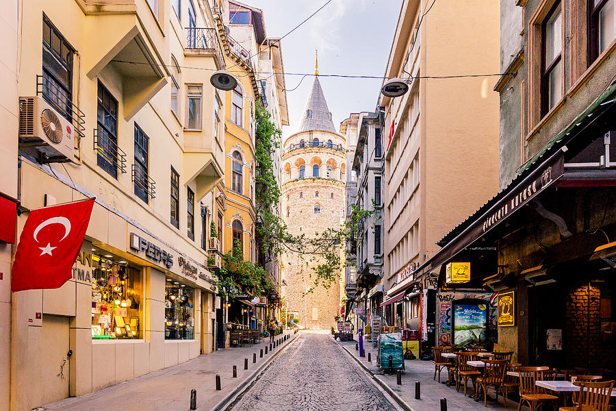 Street in Istanbul with Galata Tower in the center, Turkey Photograph by Alexander Spatari