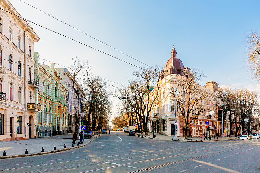 Street in the historic center of Odessa, Ukraine Photograph by Alexander Spatari