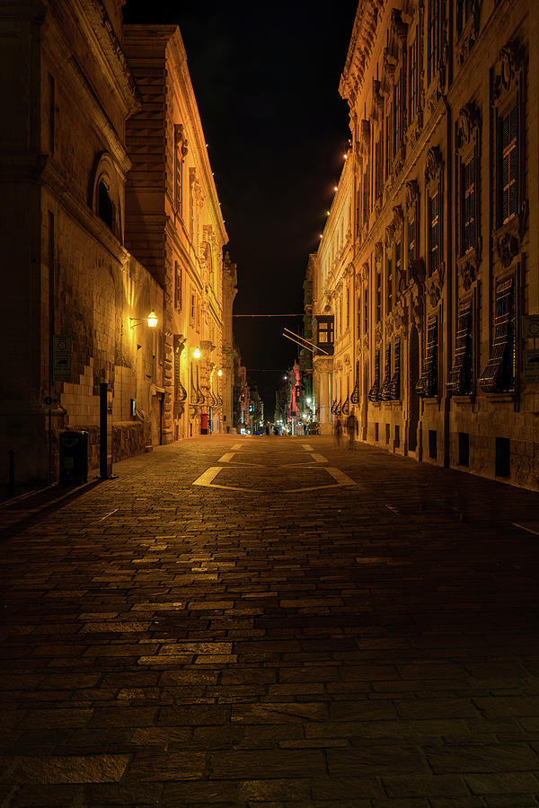 Street in Valletta City by Night in Malta Photograph by Artur Bogacki