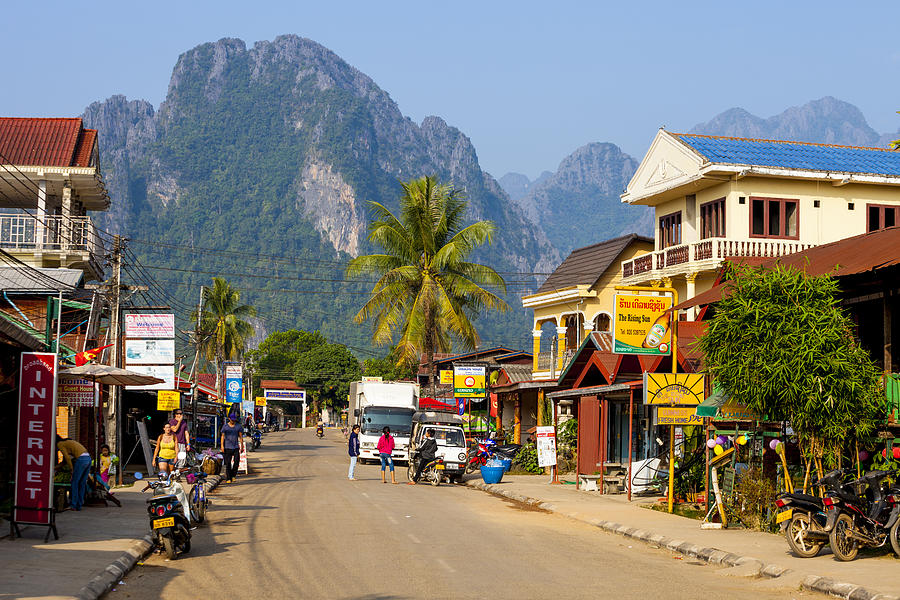 Street in Vang Vieng, Laos Photograph by Holgs