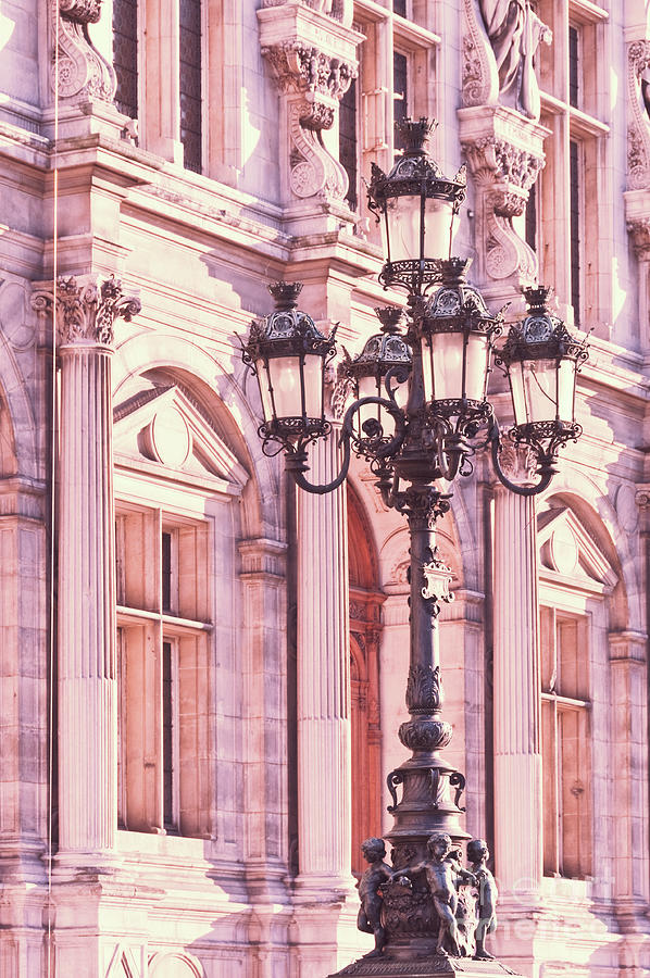 Street lamp at hotel de Ville, Paris Photograph by Delphimages Paris Photography