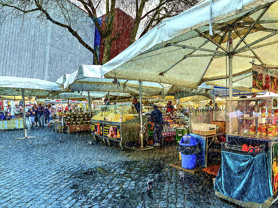 Street Market in the Rain  Digital Art by Shelli Fitzpatrick
