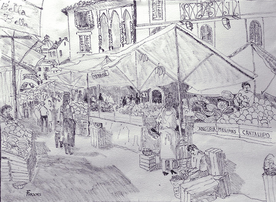 Street Market in Venice Drawing by Sheila Parsons