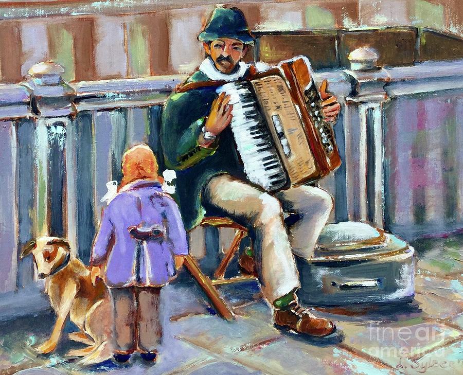 Street musician  Painting by Lana Sylber