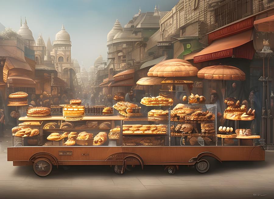 Street Pastry Cart Digital Art by Beverly Read