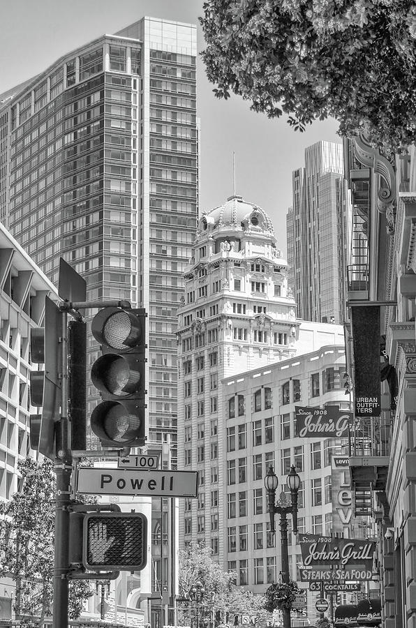 Street Photography on a Sunny Summer Day in Downtown San Francisco Black and White Photograph by Shawn OBrien