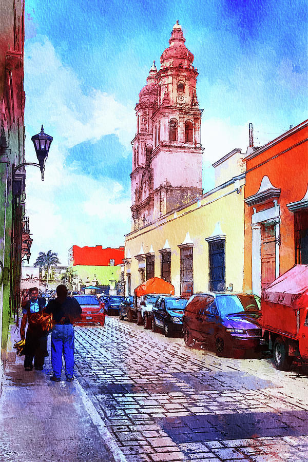 Street scene in Campeche Mexico Mixed Media by Tatiana Travelways