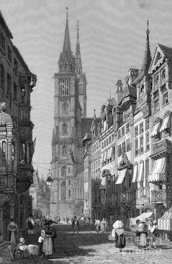 Street scene in Nuremberg, Germany Drawing by Samuel Prout