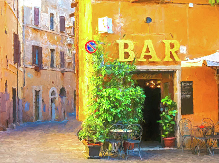 Street Scene of Colorful Italian Bar Mixed Media by Deborah League