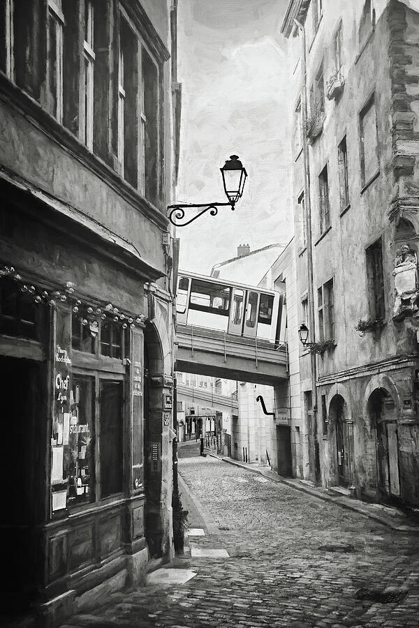 Street Scenes of Vieux Lyon France Black and White  Photograph by Carol Japp