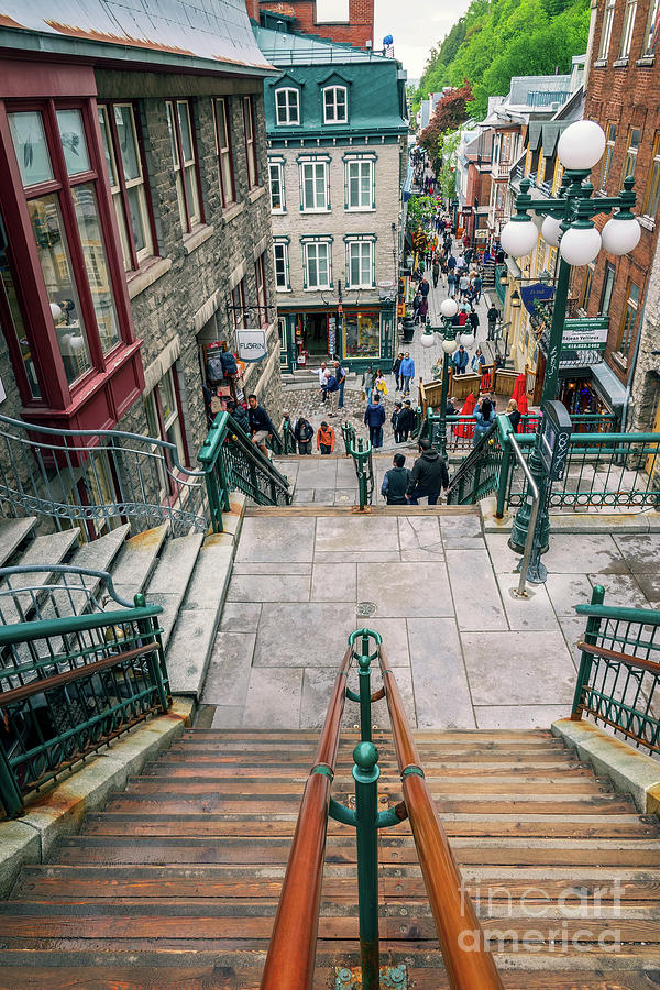 Street stairs in the lower town of Old Quebec, Canada Photograph by Delphimages Photo Creations