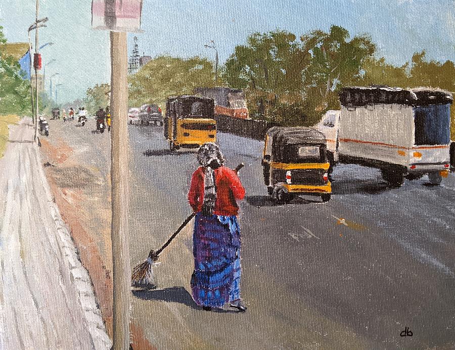 Street Sweeper Painting by Deborah Bergren