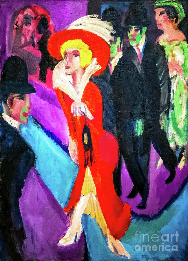 Street with Red Streetwalker by Ernst Kirchner Painting by Ernst Kirchner