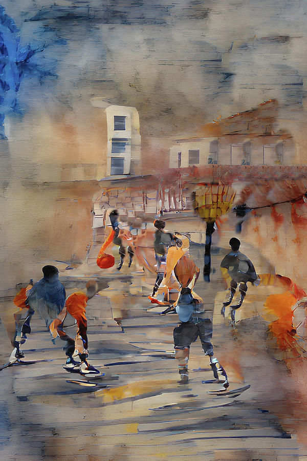 Streetball Basketball Abstract Watercolor Painting by David Dehner
