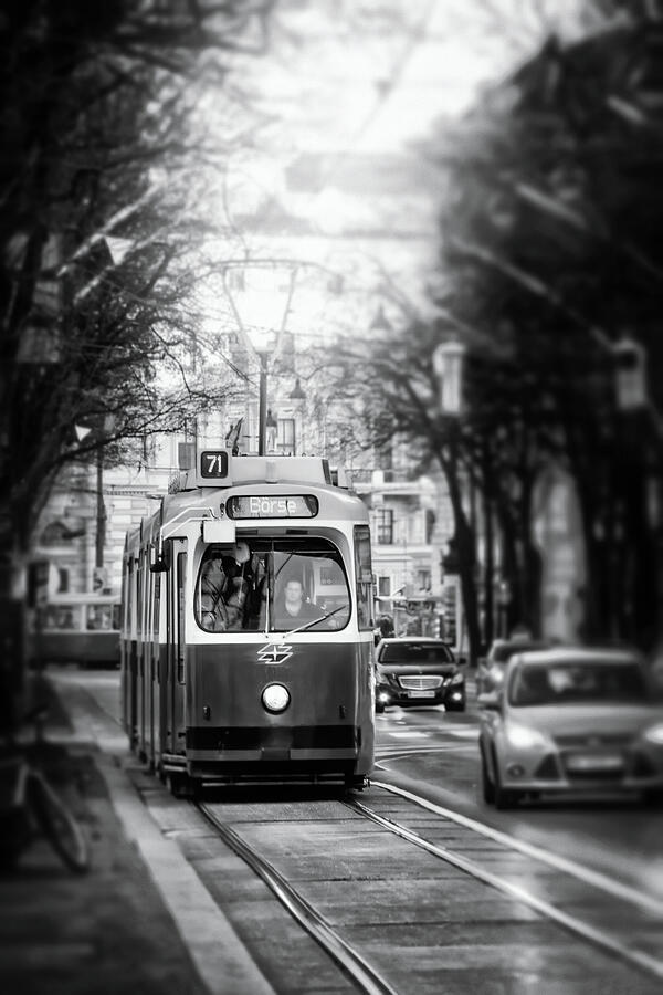 Streetcar Vienna Austria Black and White Photograph by Carol Japp
