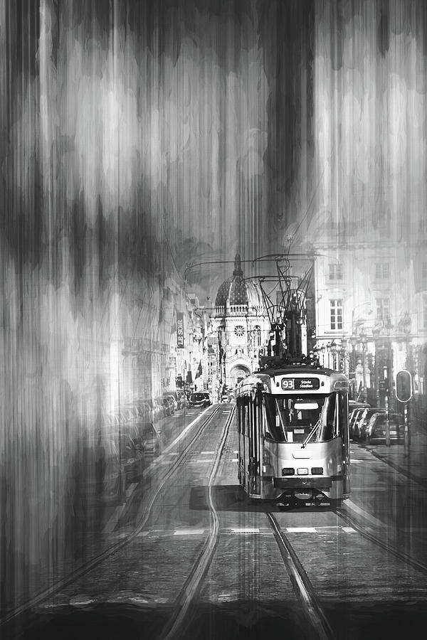 Romanesque Photograph - Streetcars of Brussels Belgium Black and White  by Carol Japp