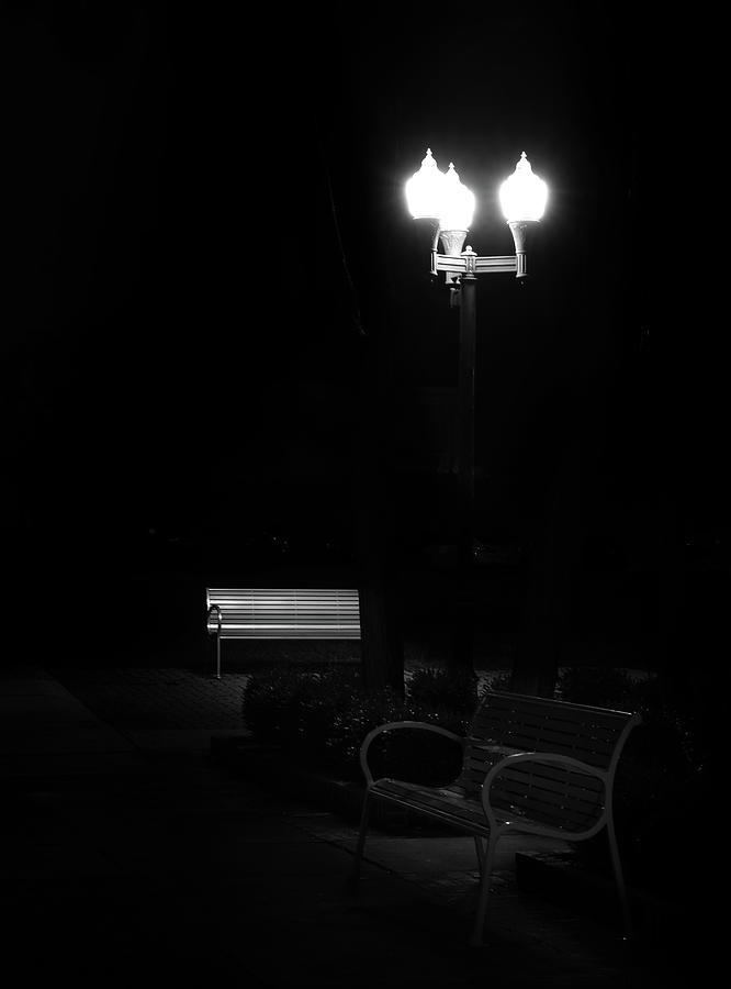 Streetlight And Benches At Night Photograph by Dan Sproul