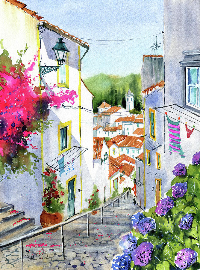 Streets Of Alentejo Castelo De Vide In Portugal Painting Painting by Dora Hathazi Mendes