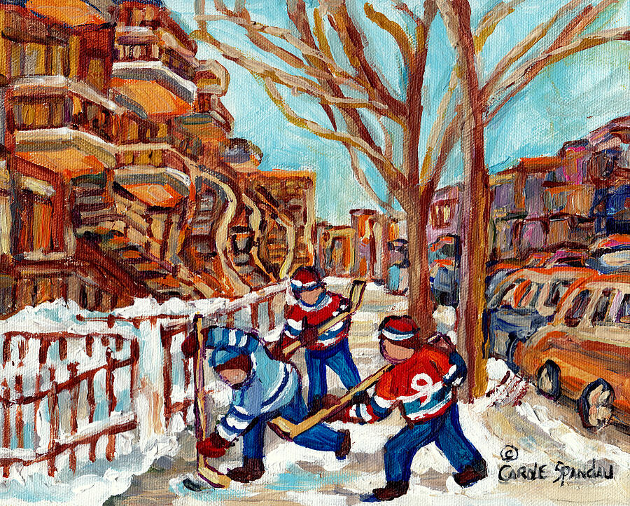 Streets Of Montreal Verdun To The Plateau Winter Staircase Scenes Hockey Art C Spandau Canadian Art  Painting by Carole Spandau