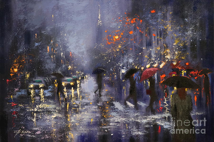 A Rainy Day in New York Painting by Chin h Shin