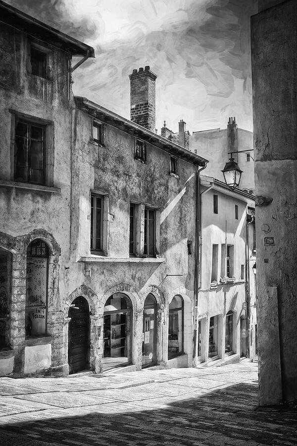 Streets of Old Lyon France Black and White Photograph by Carol Japp