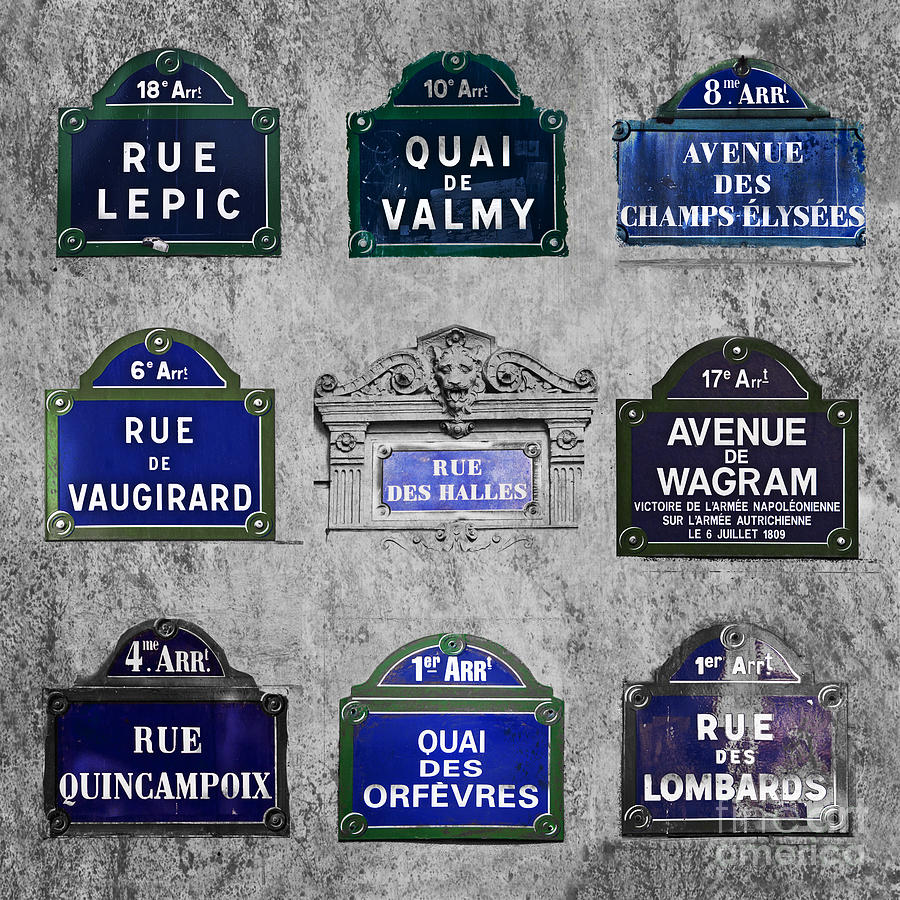 Paris street signs collage Photograph by Delphimages Paris Photography