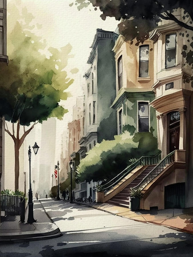 Streets of San Francisco Watercolor II Painting by Naxart Studio - Fine ...