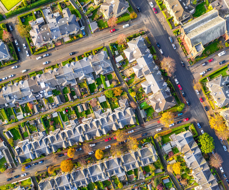 Streets of terraced houses from above Photograph by Georgeclerk