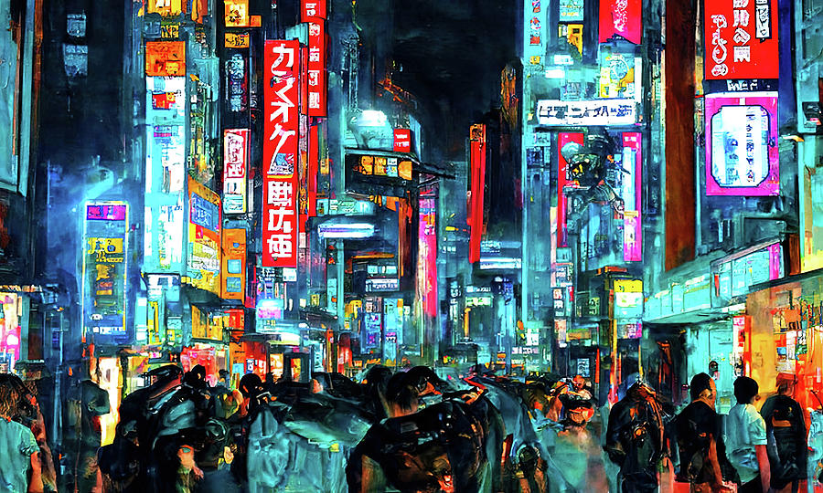 Architecture Painting - Streets of Tokyo at night, 01 by AM FineArtPrints