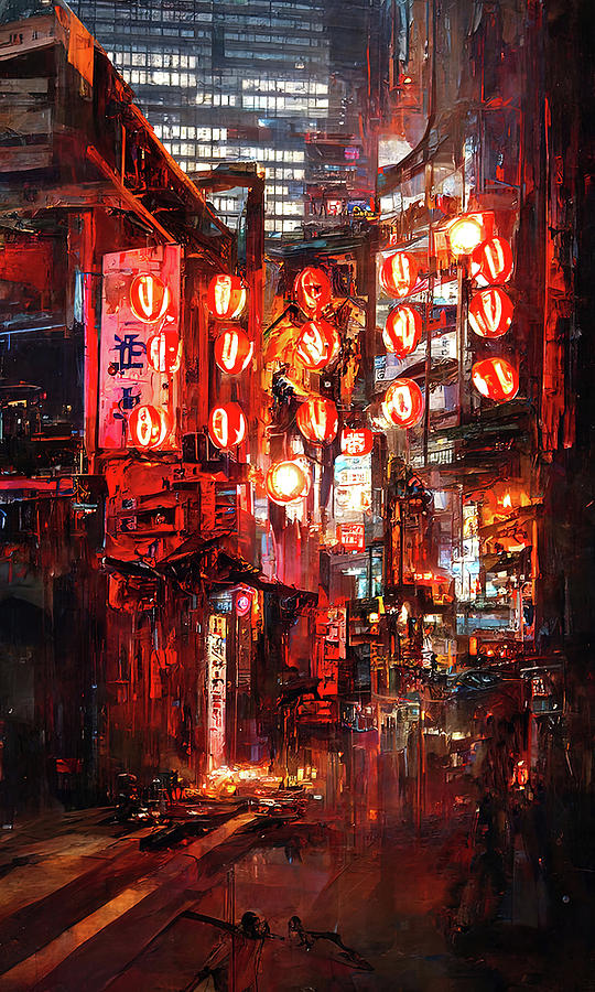 Architecture Painting - Streets of Tokyo at night, 03 by AM FineArtPrints