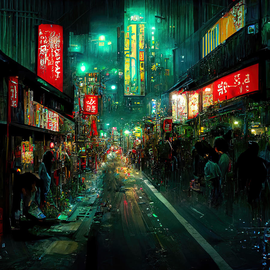 Architecture Painting - Streets of Tokyo at night, 05 by AM FineArtPrints