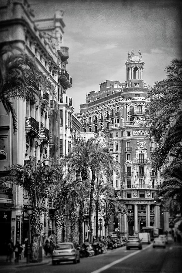 Streets of Valencia Spain Black and White Photograph by Carol Japp