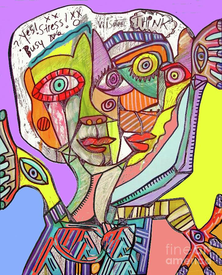 Stressed Out Time Crunched Multitasking Monster Painting by Sandra Silberzweig