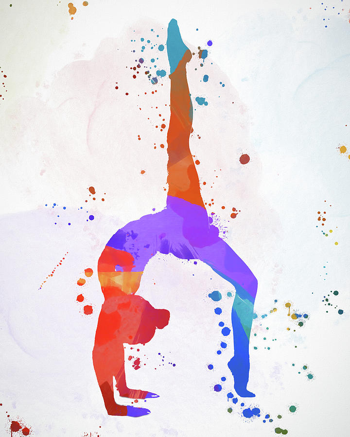 Stretching Athletic Woman Color Splash Painting by Dan Sproul