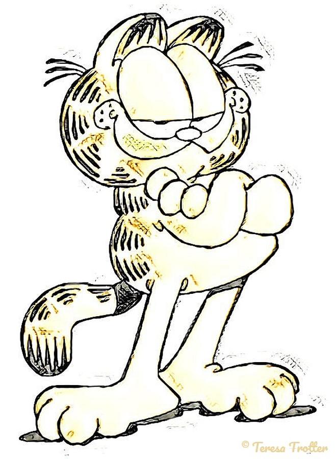 Strike A Pose - Garfield Sketched Mixed Media by Teresa Trotter