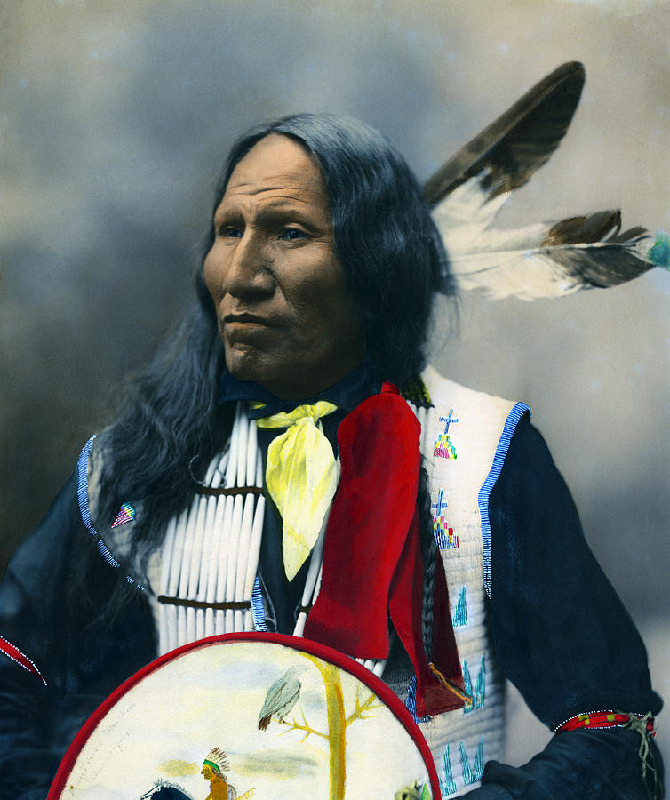 Portrait Photograph - Strikes With Nose - Oglala Sioux - 1899 Photochrom by War Is Hell Store