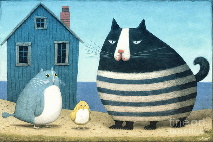 Striped Cat and Friends Digital Art by Jutta Maria Pusl