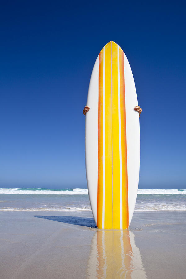 Striped retro surfboard on a beach. Australia Photograph by John White Photos Striped retro surfboard on a beach. Australia Photograph by John White Photos