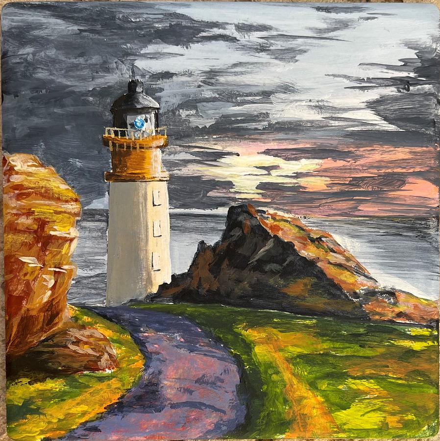 Stroll to the lighthouse Painting by Carolina Jeanne Grace - Fine Art ...