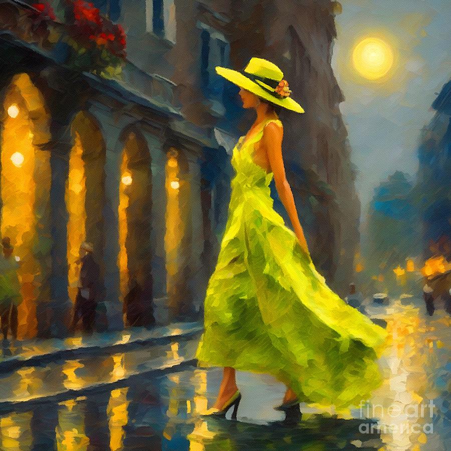 Strolling in Chartreuse Fashion Digital Art by Lauries Intuitive