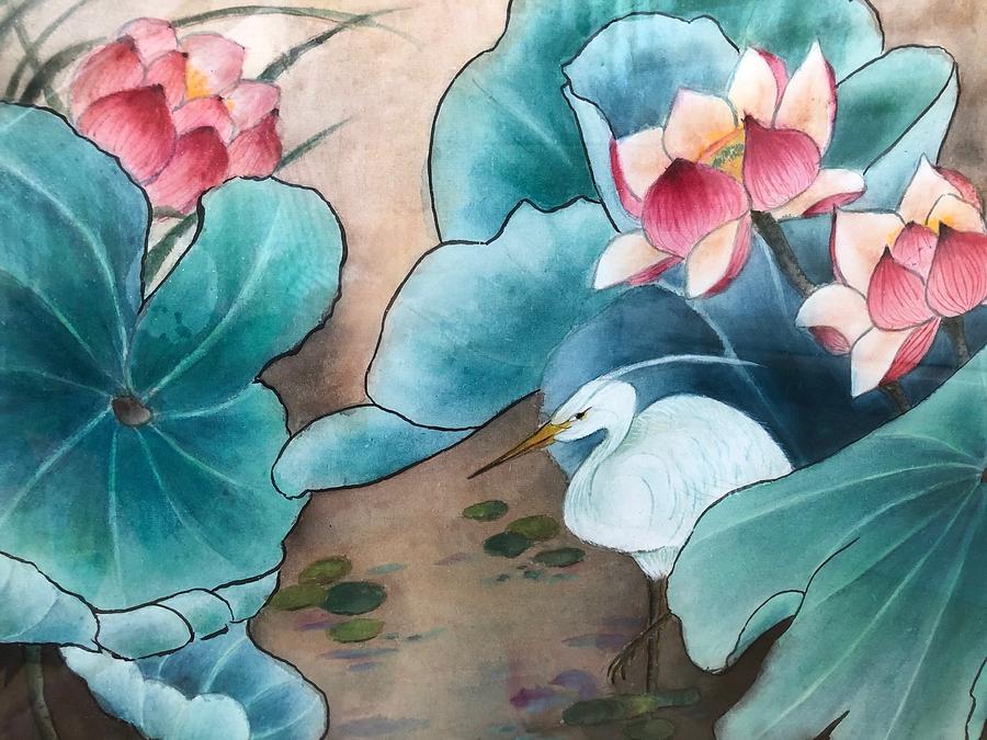 Strolling in the Lotus Pond Painting by Vina Yang