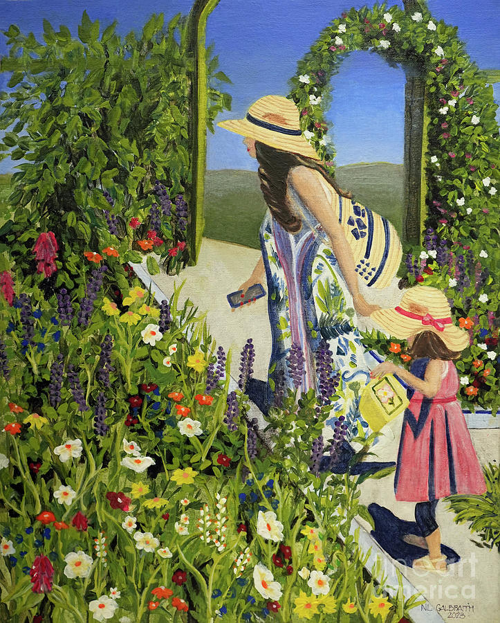 Flower Painting - Strolling Past The Flowers by NL Galbraith Flower Painting - Strolling Past The Flowers by NL Galbraith