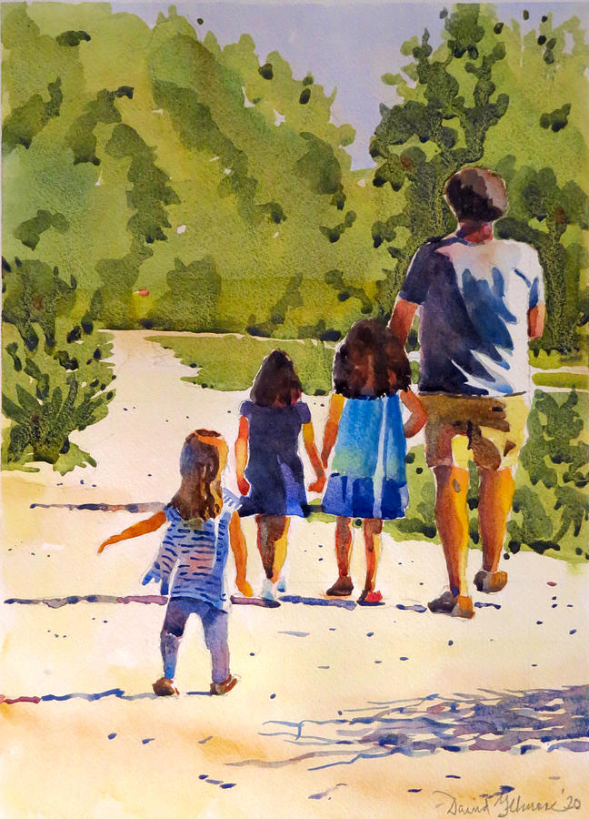 Strolling with Dad at Lemoine Point Painting by David Gilmore