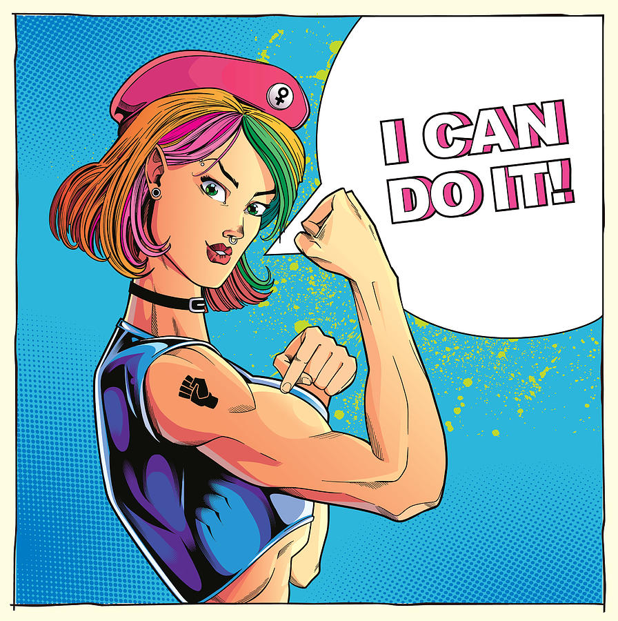Strong feminist woman, with girl power fist symbol Drawing by Man_Half-tube