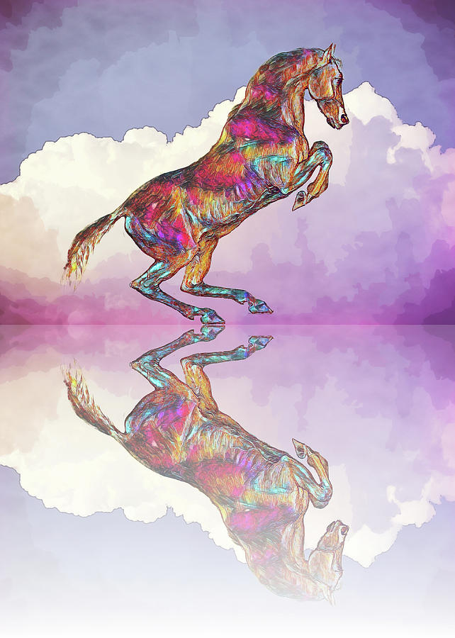 Strong Horse in Clouds Reflection Digital Art by Gaby Ethington
