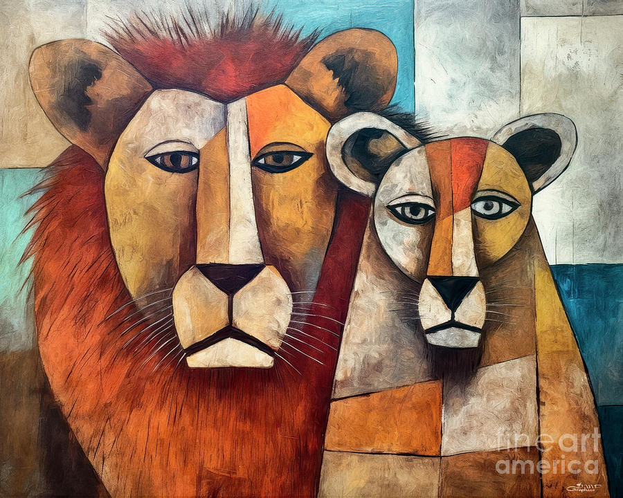 Strong Lions Digital Art by Jutta Maria Pusl