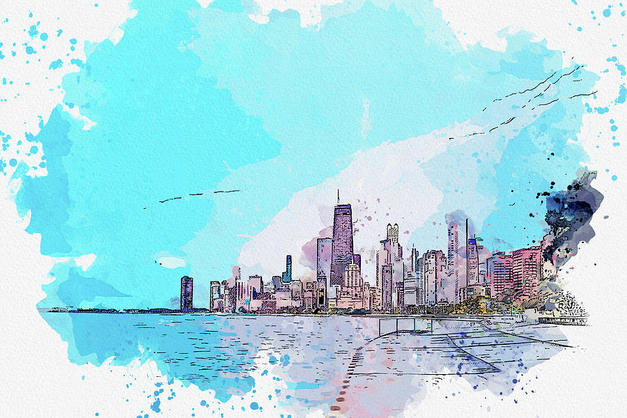 Strormy Chicago Downtown, ca 2021 by Ahmet Asar, Asar Studios Painting by Celestial Images