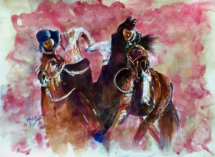 Horse Painting - Struggle to win by Khalid Saeed