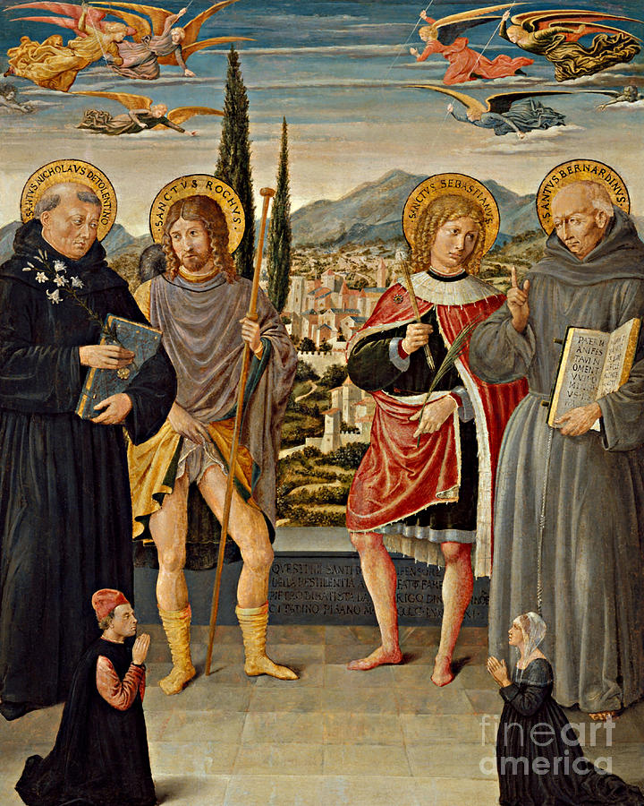 Sts. Nicholas of Tolentino, Roch, Sebastian, Bernardino of Siena - CZNTR                   Painting by Benozzo Gozzoli